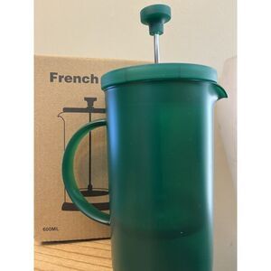 New Green Glass French Press Coffee Handle With Lid New 600 ML Boxed